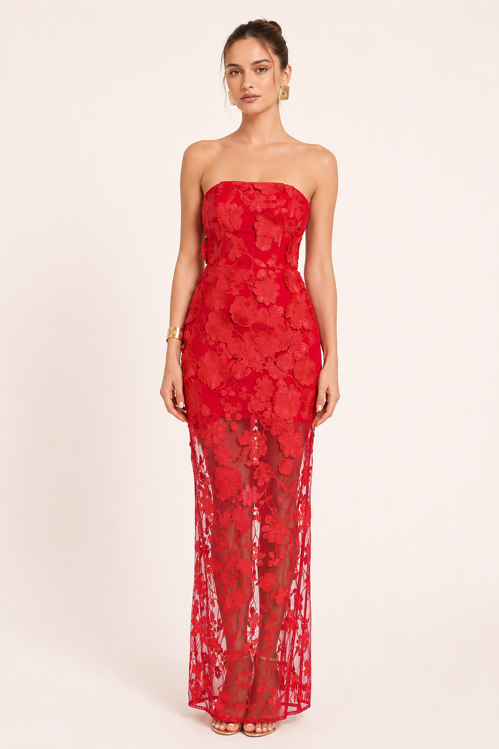 Robe de soirée longue pour invitée, avec dentelle florale - Lorelei