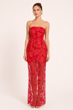 Robe de soirée longue pour invitée, avec dentelle florale - Lorelei