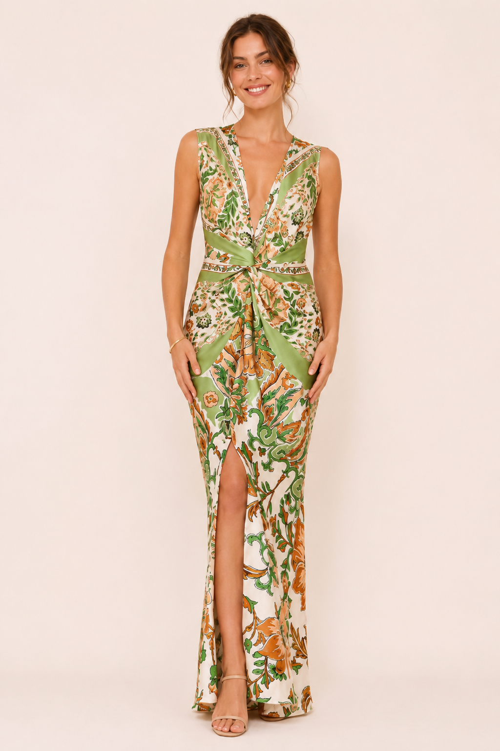 Robe imprimée pour femme, col en V, coupe ajustée - Ottilie