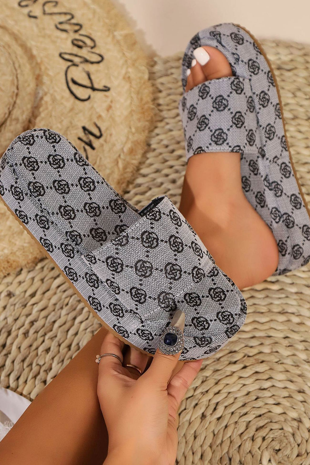 Sandales à plateforme in textile con motif - Valeria