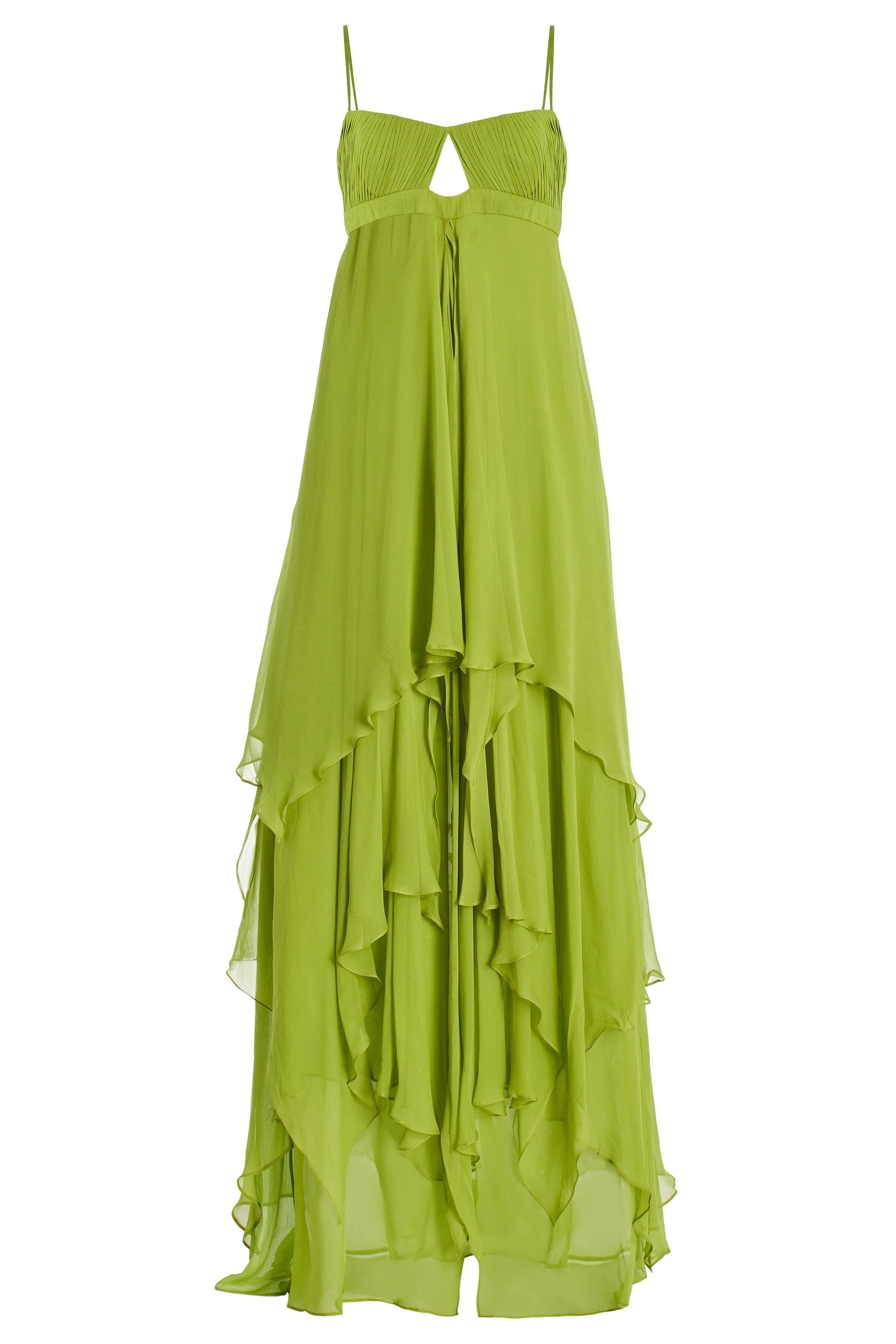 Robe longue mousseline fente devant buste plissé - Helga