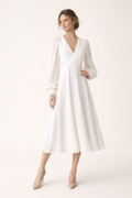 Robe midi manches bouffantes décolleté en V pour mariage - Elsa