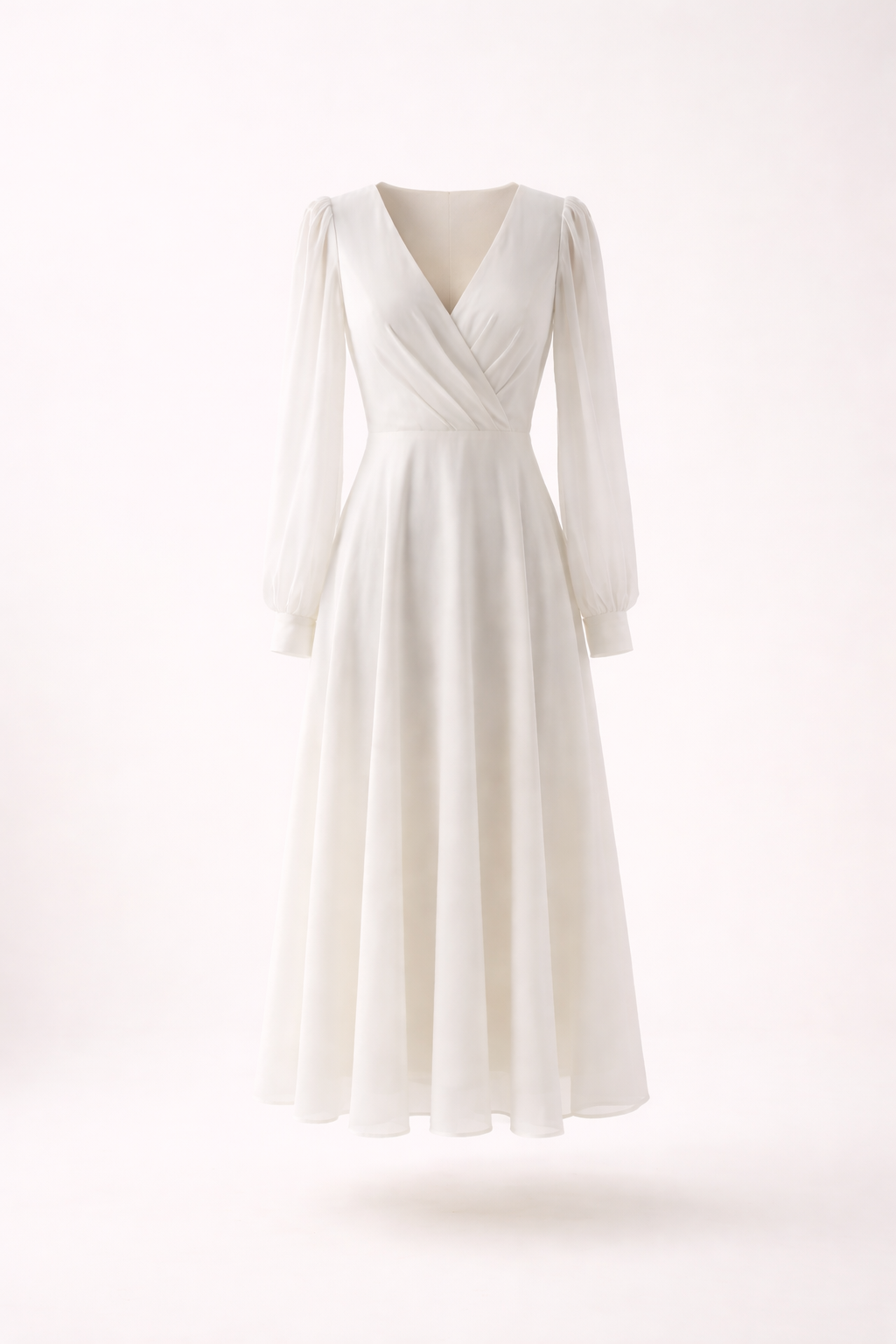 Robe midi manches bouffantes décolleté en V pour mariage - Elsa