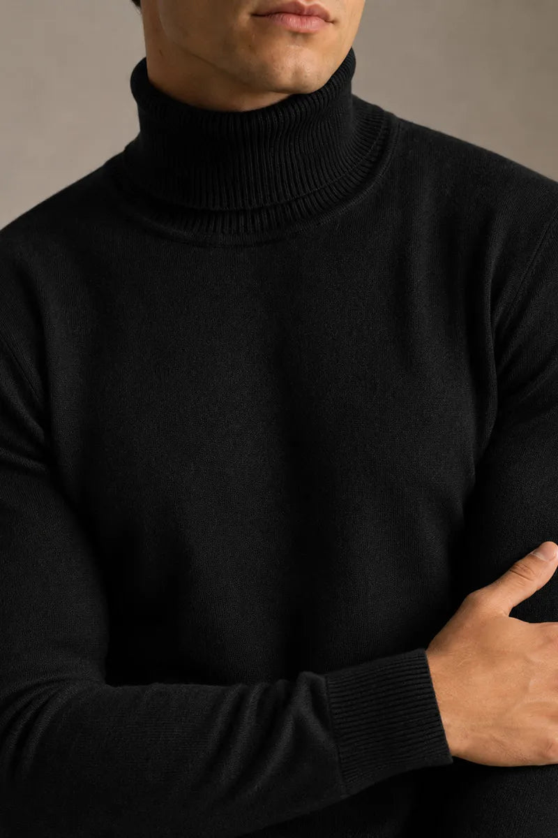 Pull homme col roulé coupe ajustée maille unie slim - Caspar