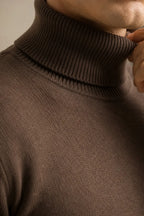 Pull homme col roulé coupe ajustée maille unie slim - Caspar