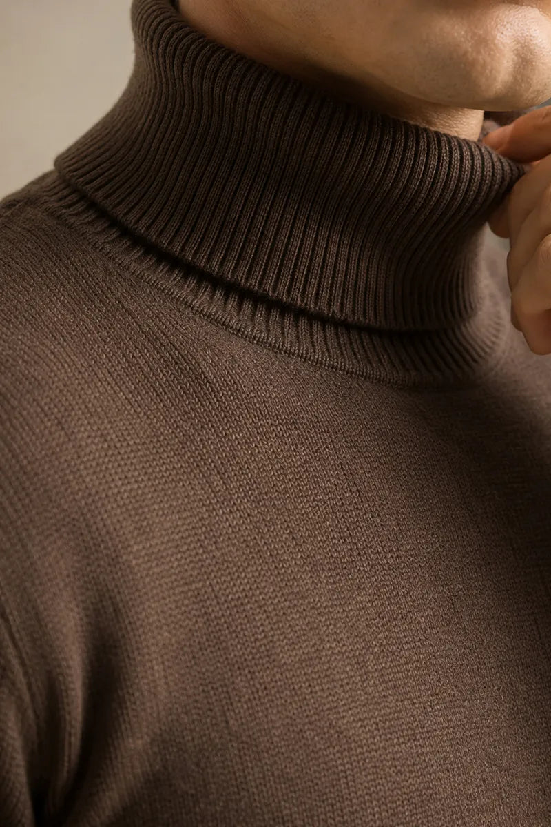Pull homme col roulé coupe ajustée maille unie slim - Caspar