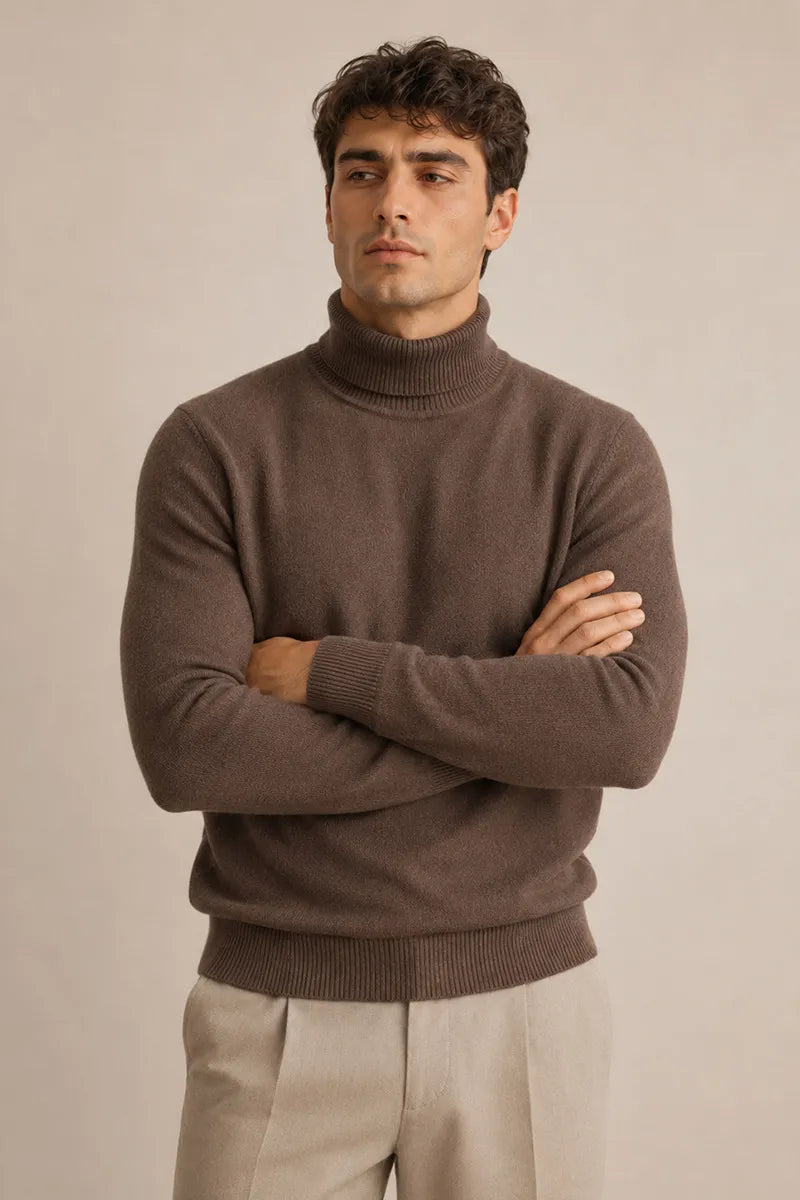 Pull homme col roulé coupe ajustée maille unie slim - Caspar