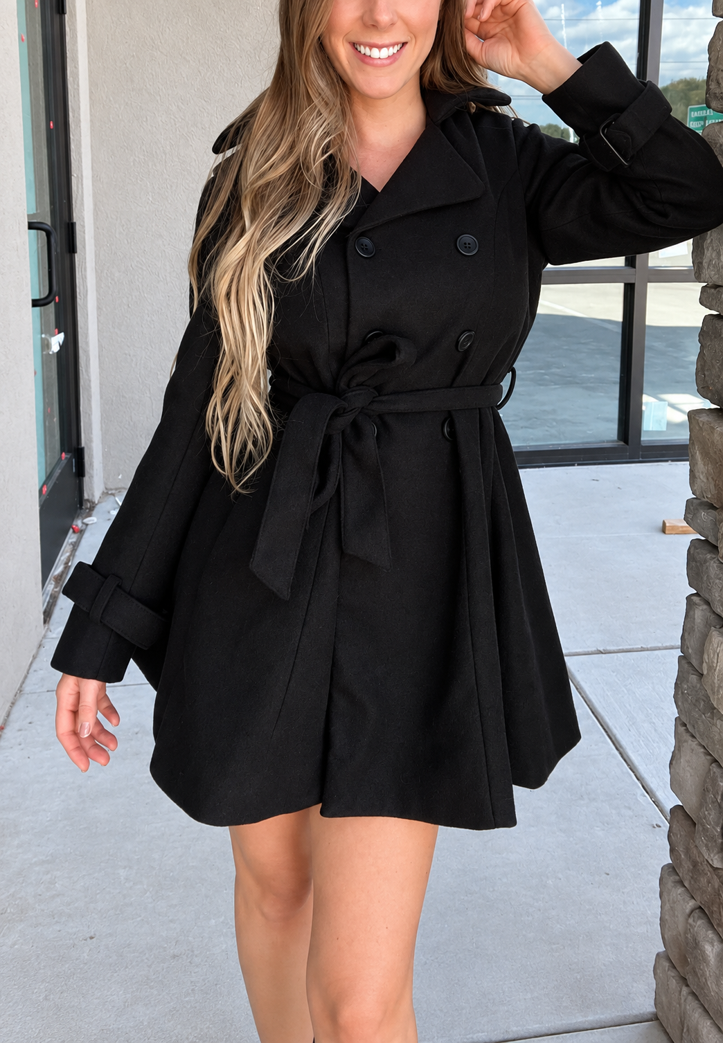 Manteau court croisé femme pied-de-poule double boutonnage - Lysanne