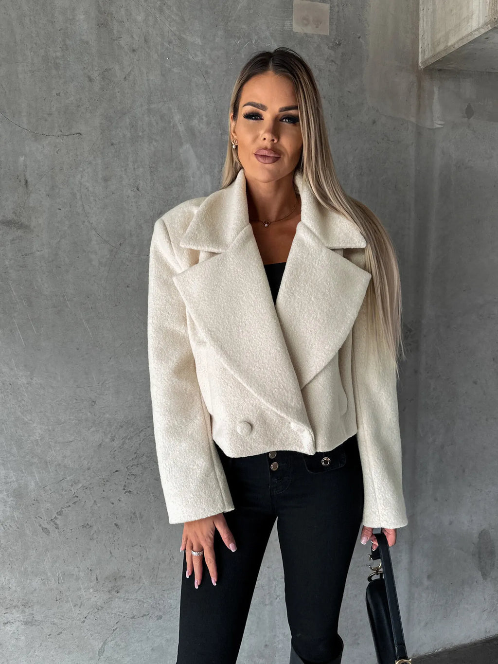 Manteau court femme revers coupe oversize automne hiver - Annika