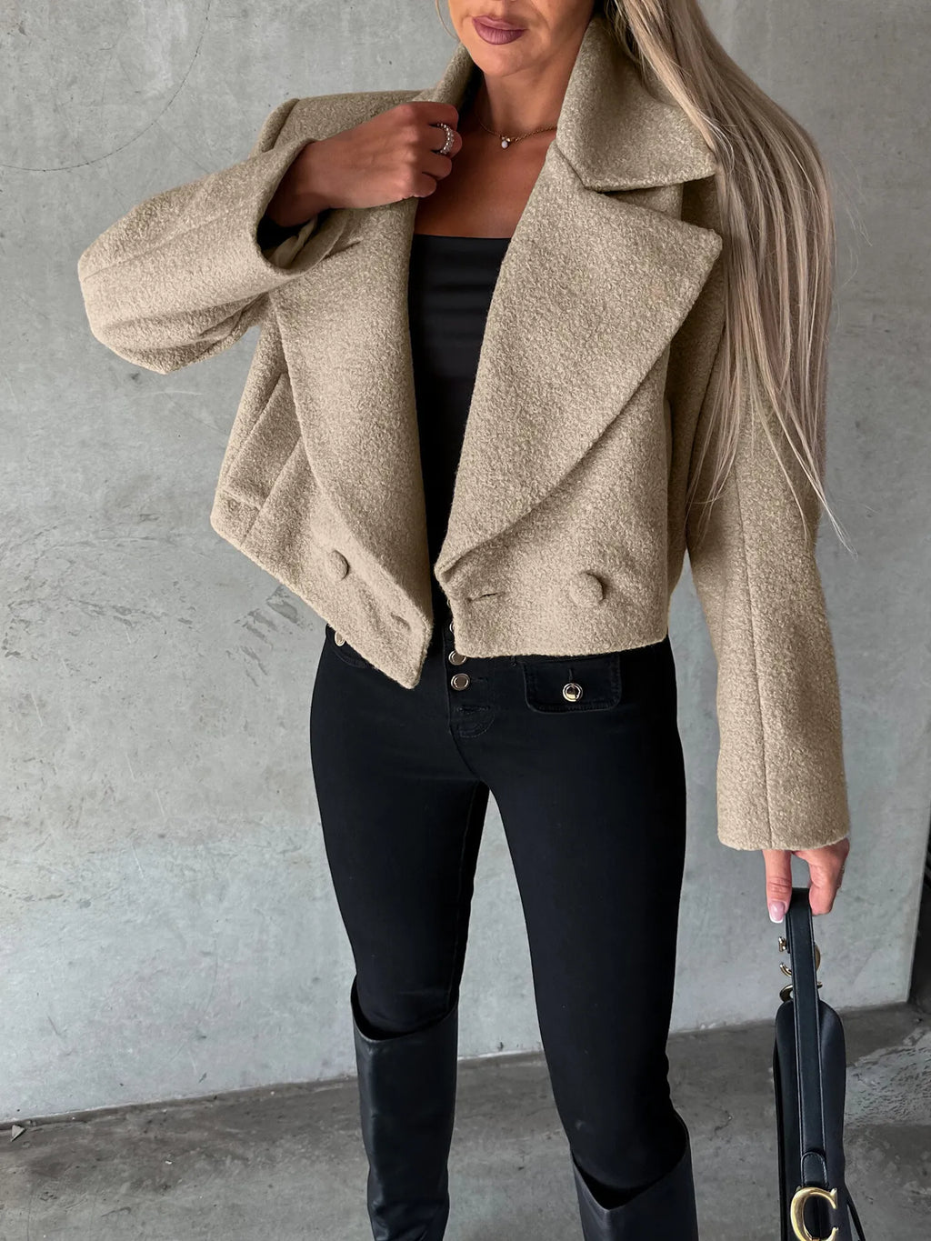 Manteau court femme revers coupe oversize automne hiver - Annika