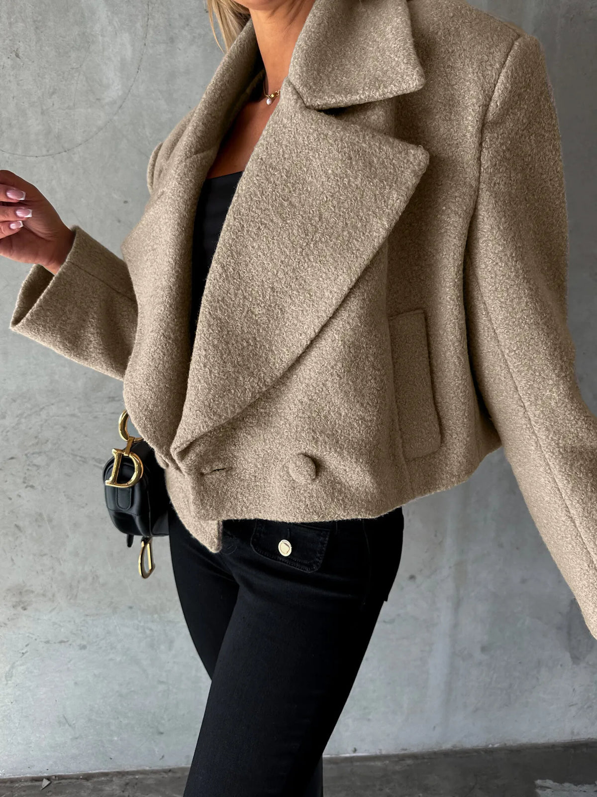 Manteau court femme revers coupe oversize automne hiver - Annika
