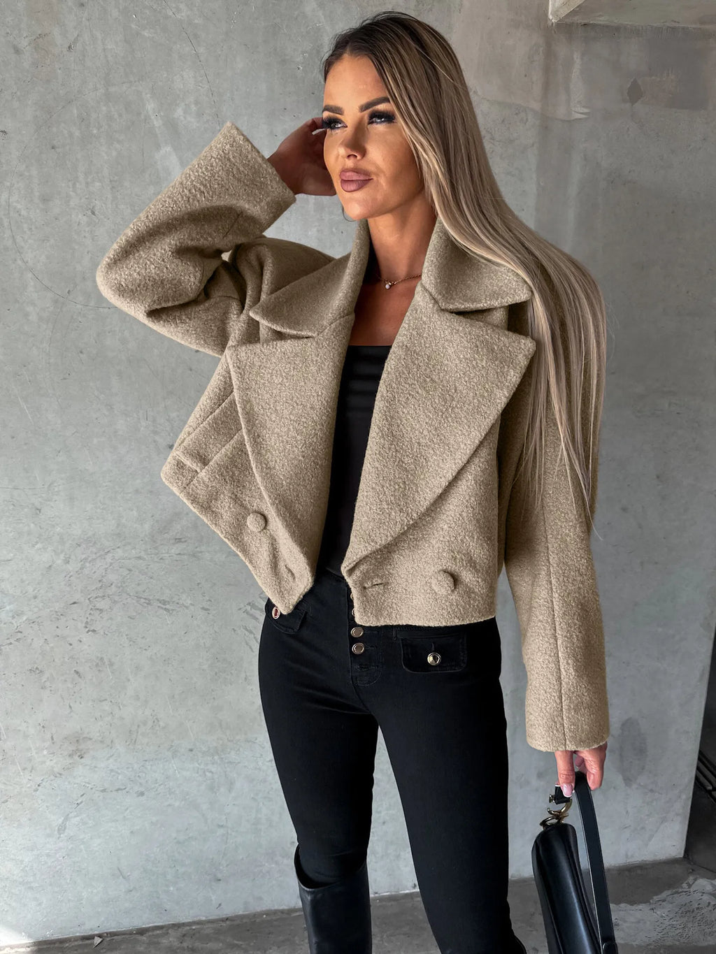 Manteau court femme revers coupe oversize automne hiver - Annika