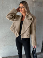 Manteau court femme revers coupe oversize automne hiver - Annika