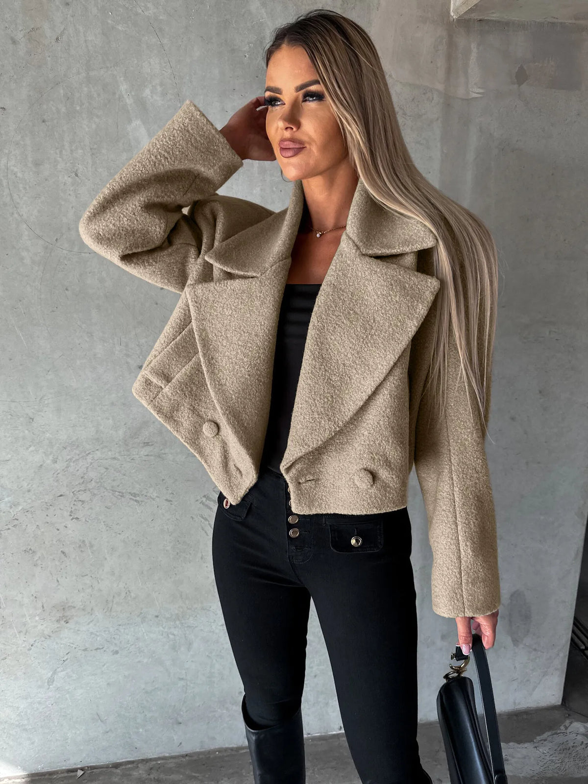 Manteau court femme revers coupe oversize automne hiver - Annika