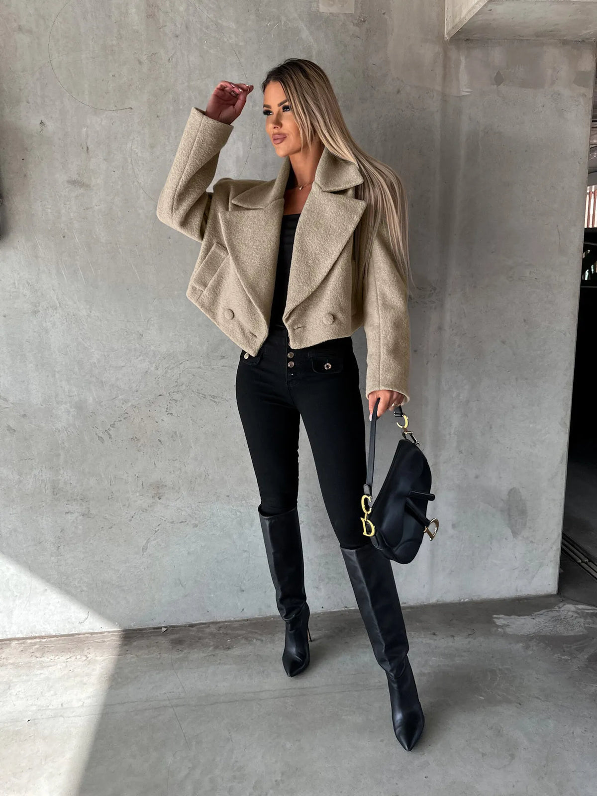 Manteau court femme revers coupe oversize automne hiver - Annika