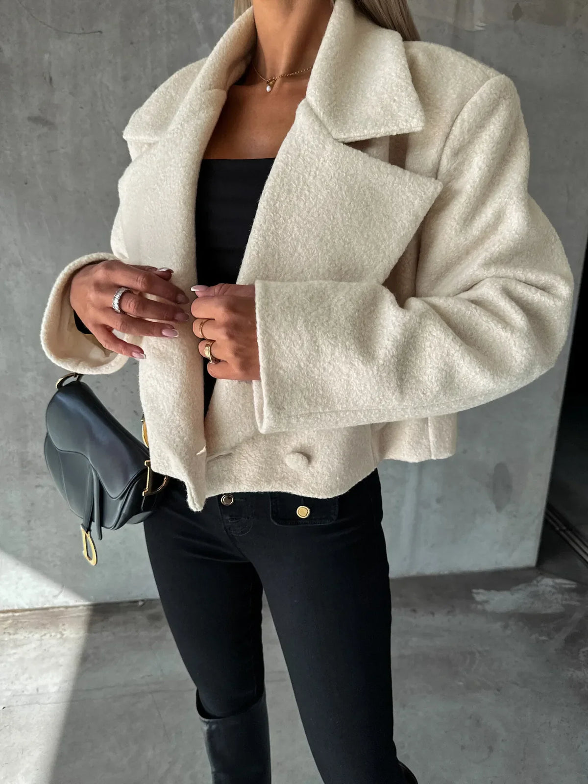 Manteau court femme revers coupe oversize automne hiver - Annika
