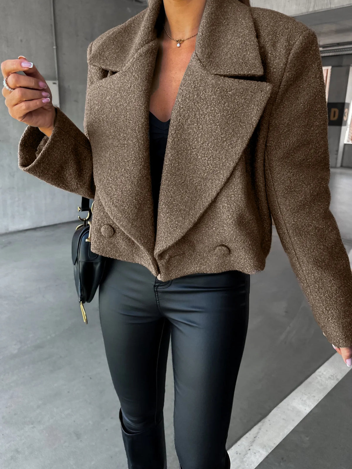 Manteau court femme revers coupe oversize automne hiver - Annika