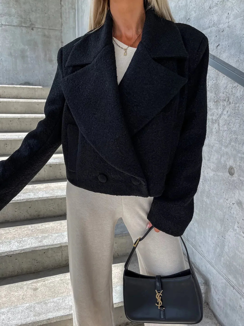 Manteau court femme revers coupe oversize automne hiver - Annika
