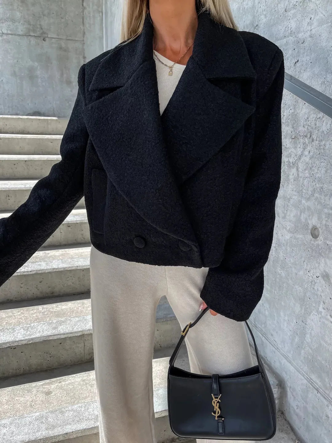 Manteau court femme revers coupe oversize automne hiver - Annika
