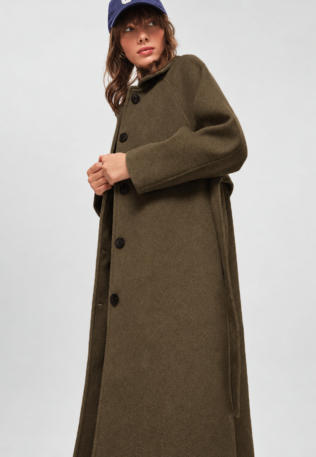 Manteau long femme col chemise boutonnage devant élégant - Aline