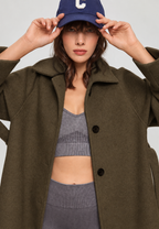 Manteau long femme col chemise boutonnage devant élégant - Aline