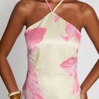 Robe courte fleurie dos nu encolure licou - Martina