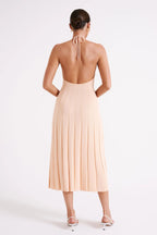 Robe midi plissée col licou dos nu - Dalila