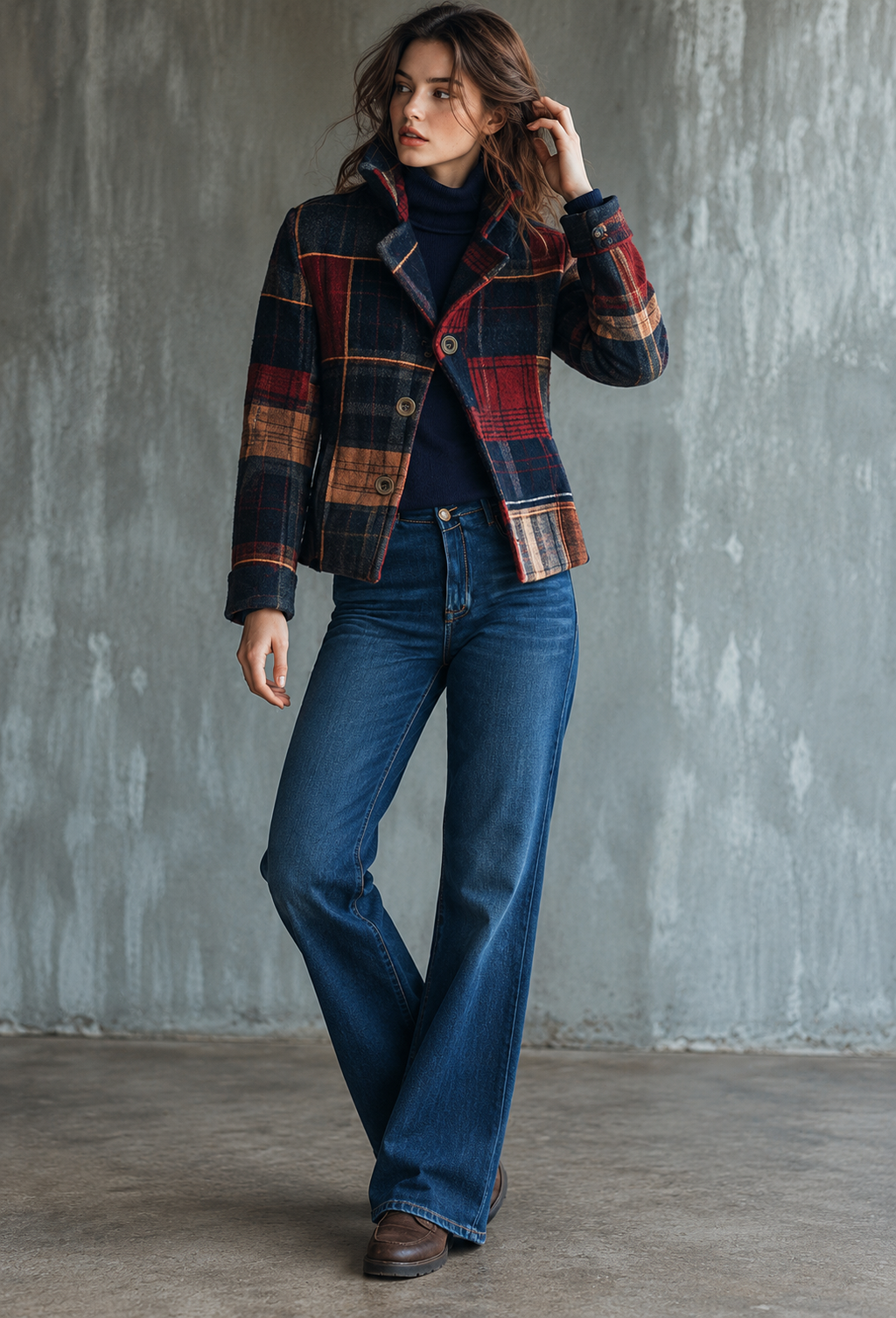 Blazer femme carreaux patchwork revers cranté tailleur - Noémie