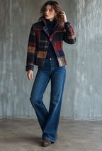 Blazer femme carreaux patchwork revers cranté tailleur - Noémie