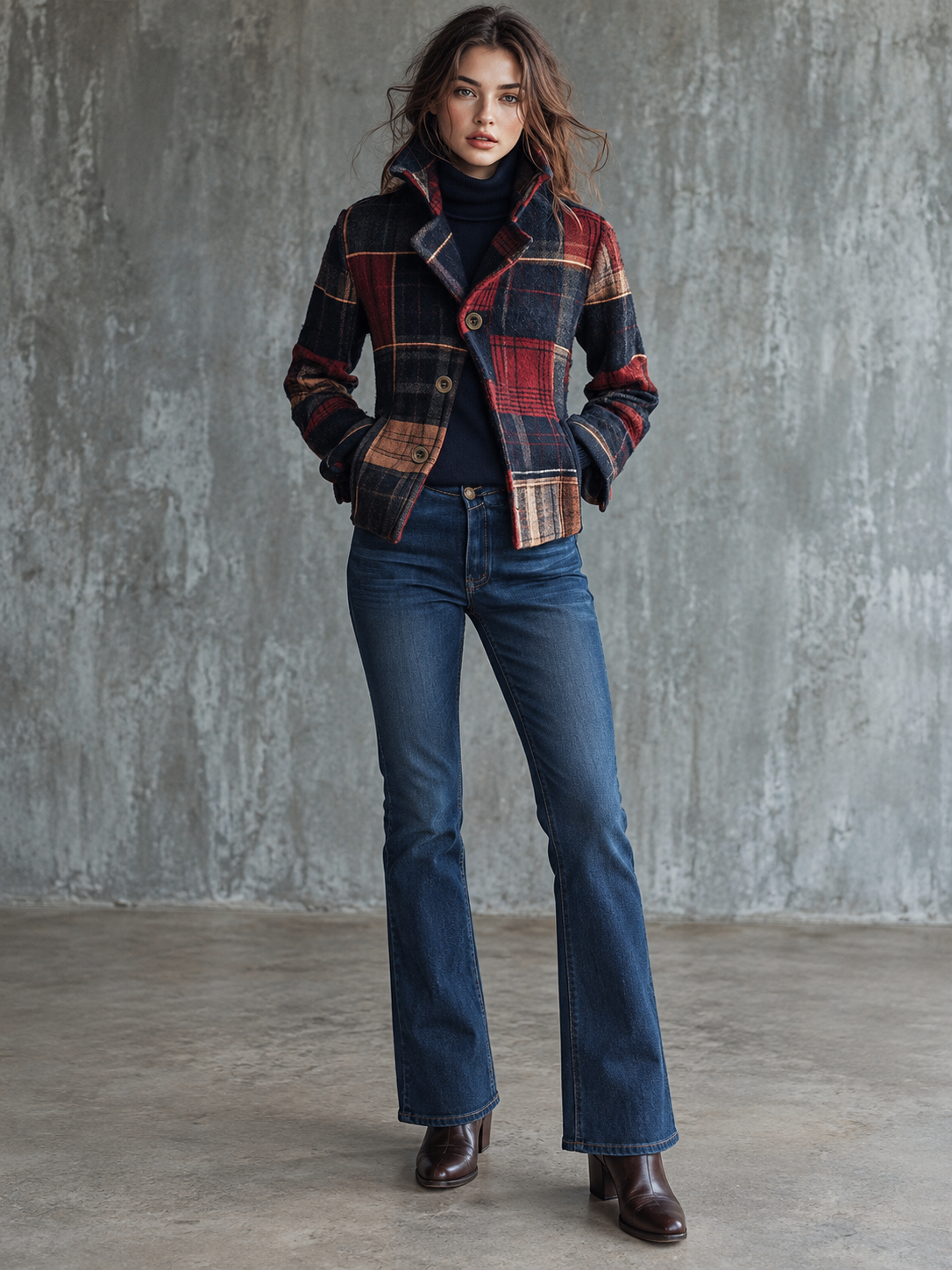Blazer femme carreaux patchwork revers cranté tailleur - Noémie