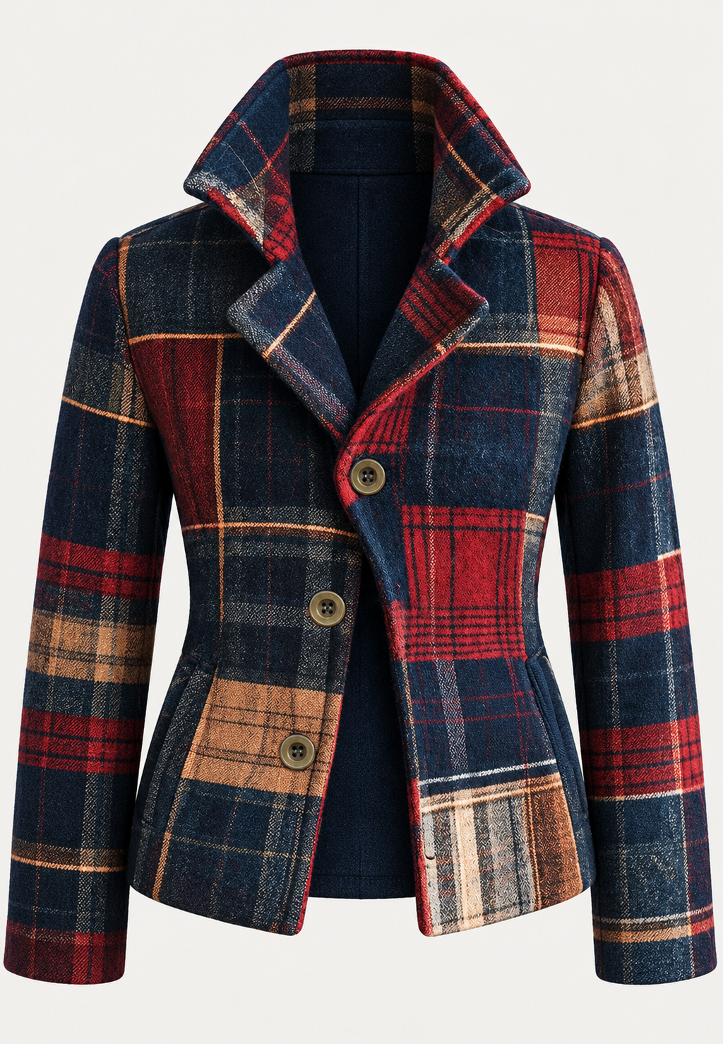 Blazer femme carreaux patchwork revers cranté tailleur - Noémie