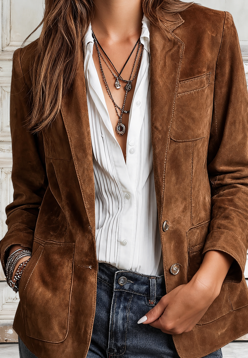 Blazer femme effet daim revers poches plaquées texture - Zélie