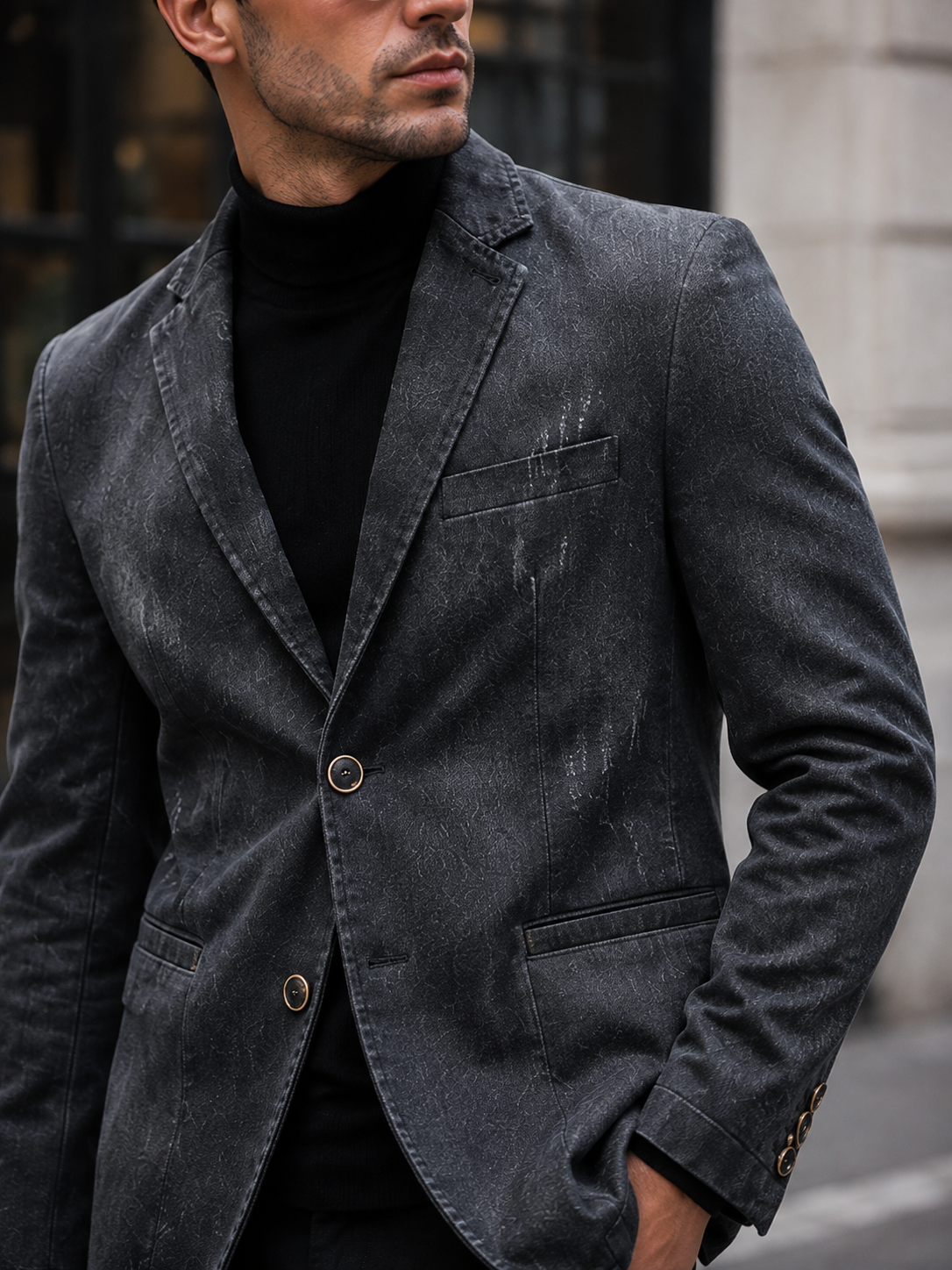 Veste jean homme effet délavé détails usés deux boutons - Ivar