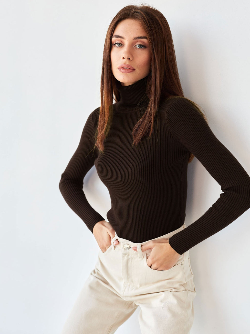 Pull femme col roulé manches longues maille douce quotidien - Inga