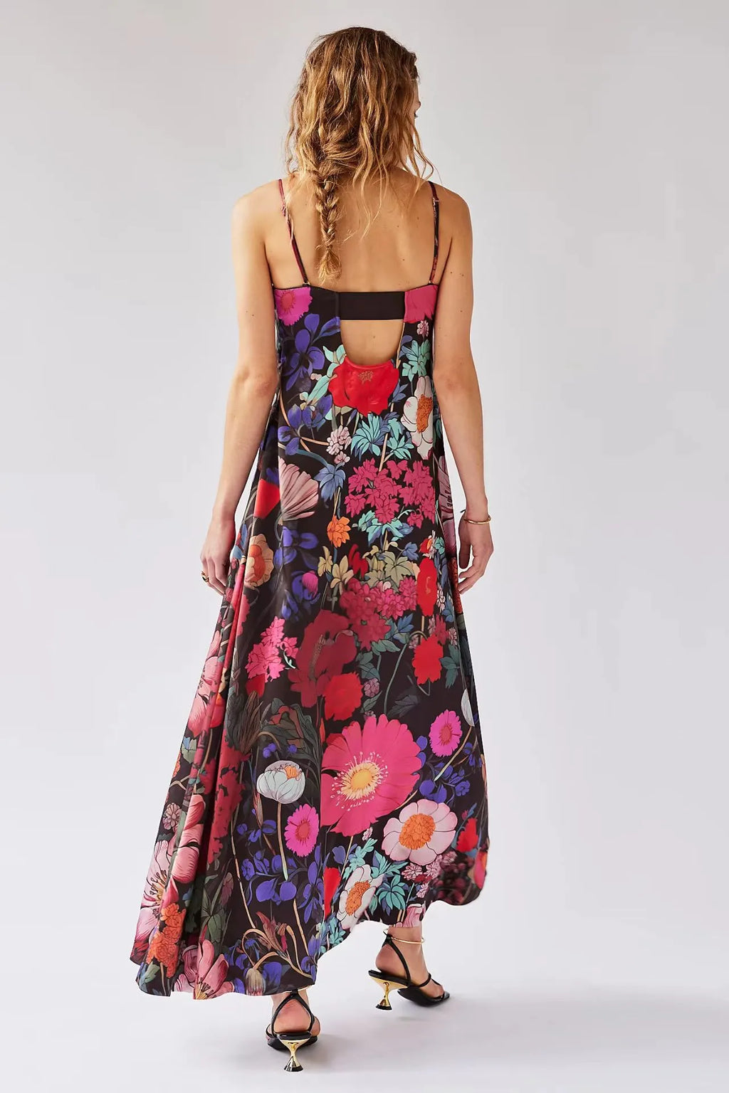 Robe longue femme coupe évasée taille haute motif fleuri - Althea