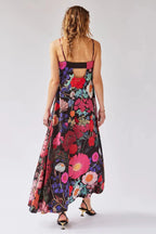 Robe longue femme coupe évasée taille haute motif fleuri - Althea