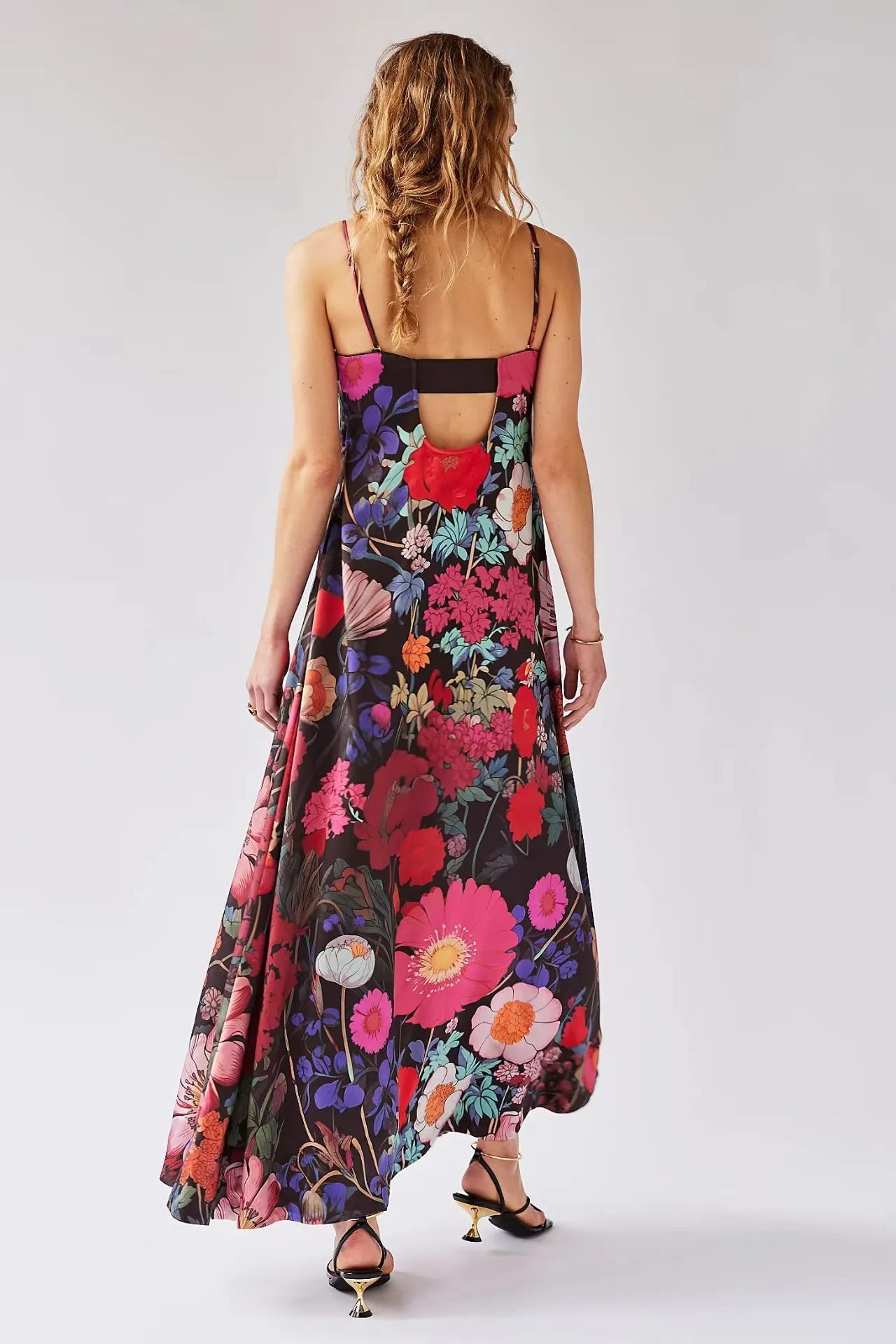 Robe longue femme coupe évasée taille haute motif fleuri - Althea
