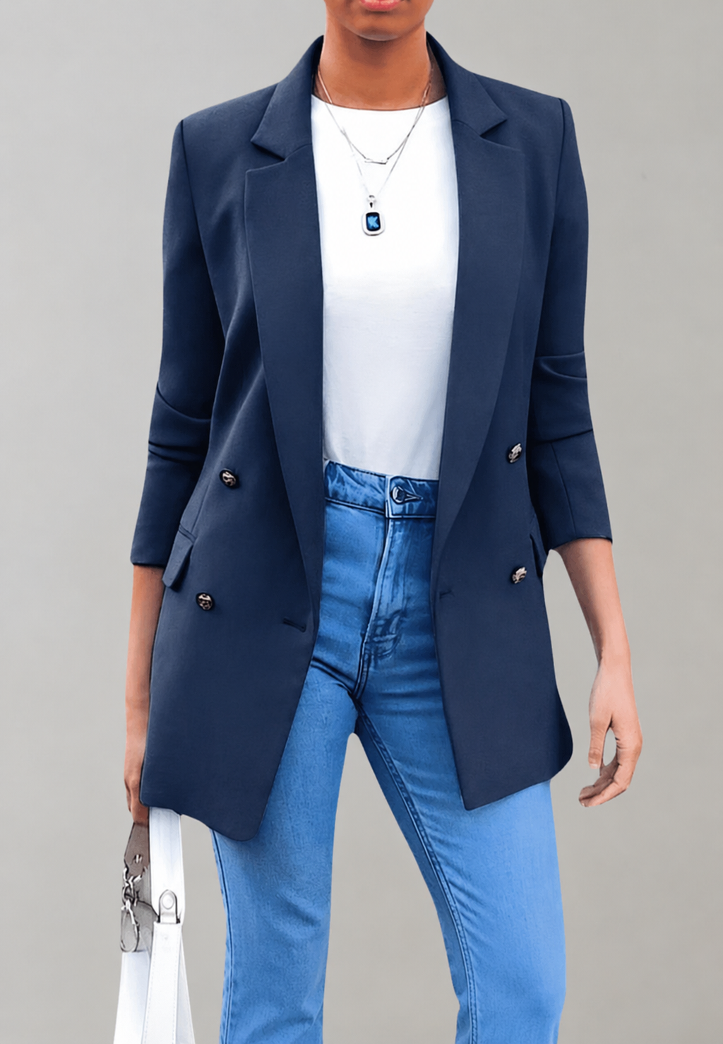 Blazer long femme double boutonnage revers coupe longue - Greta