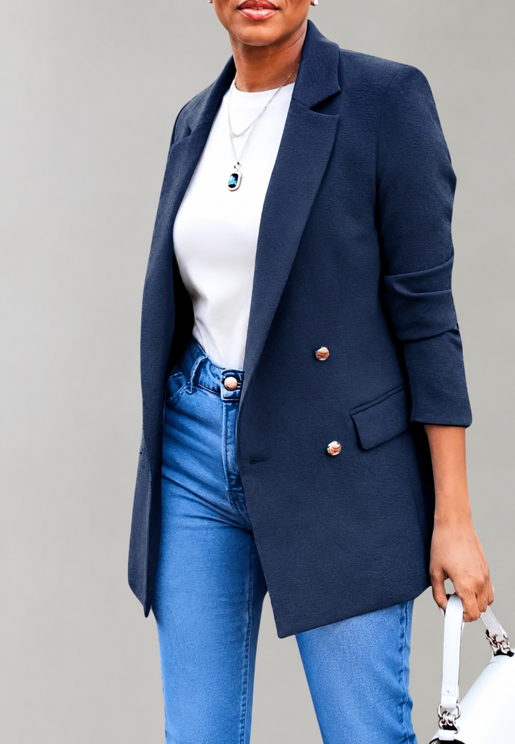Blazer long femme double boutonnage revers coupe longue - Greta