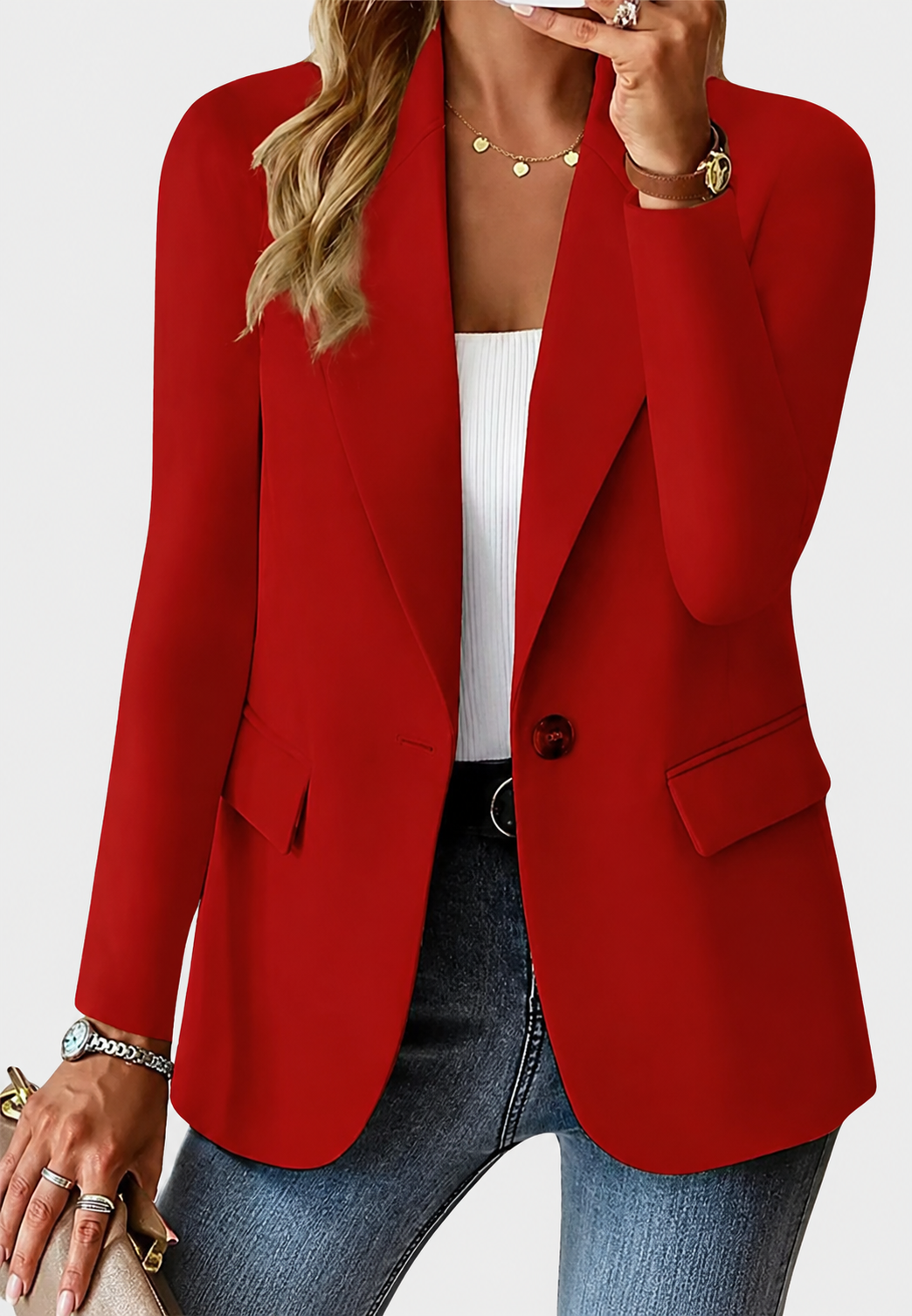 Blazer femme un bouton revers crantés poches tailleur - Klara