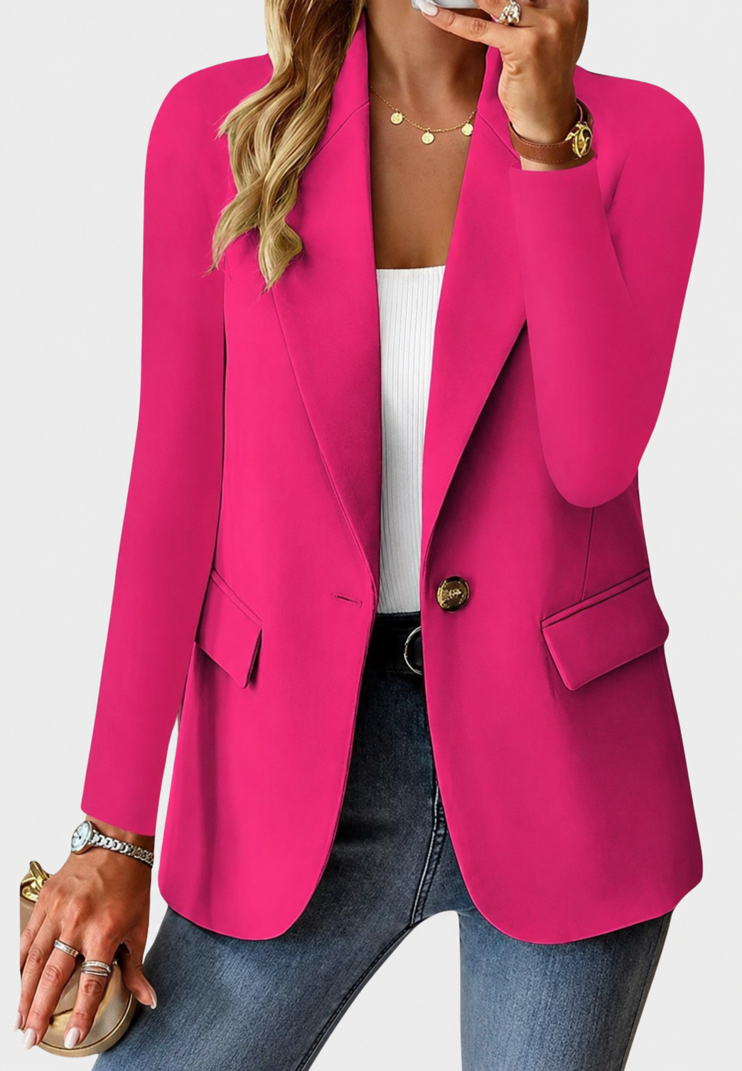Blazer femme un bouton revers crantés poches tailleur - Klara