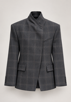 Blazer femme carreaux col montant boutons apparents épaulettes - Vega