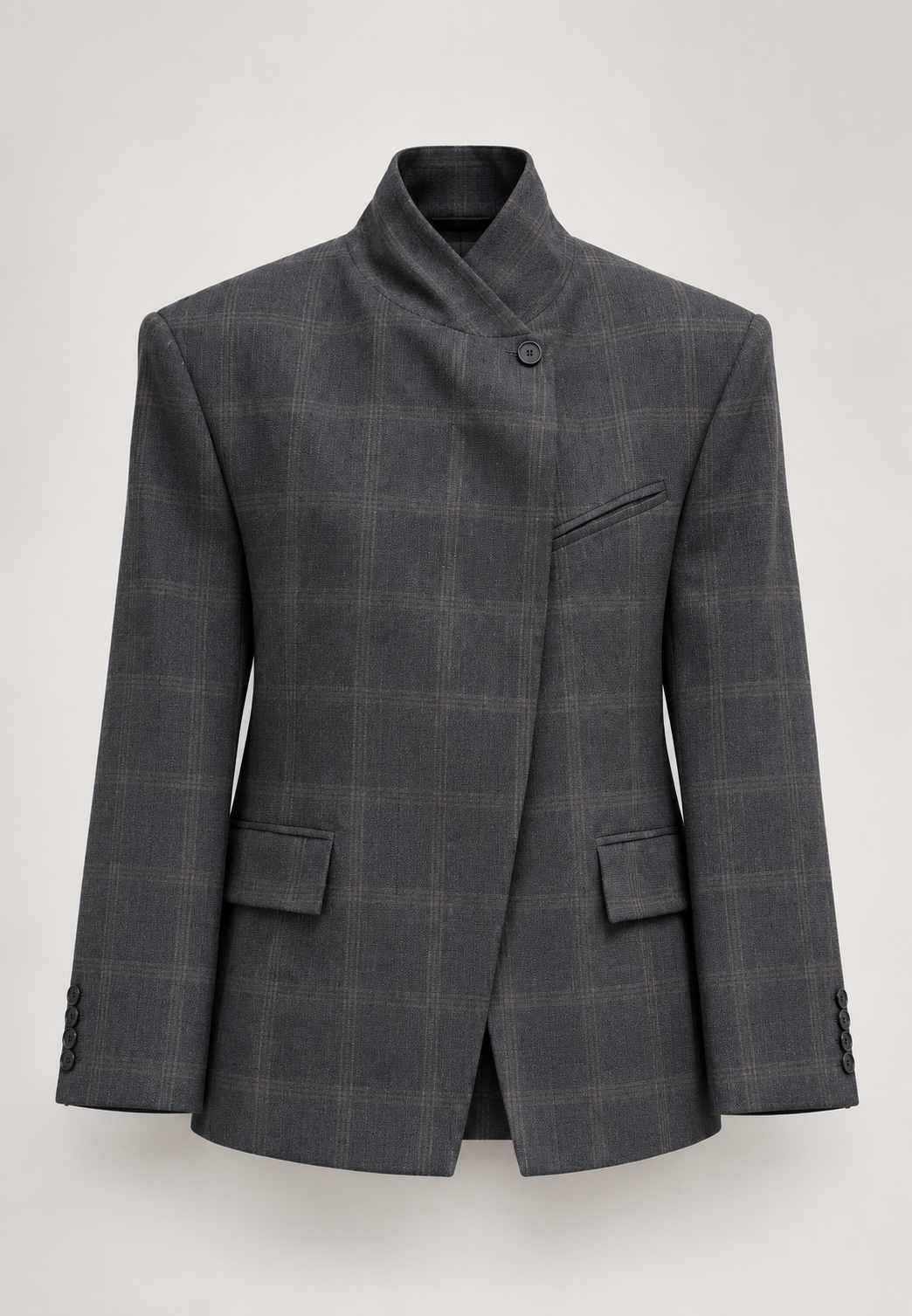 Blazer femme carreaux col montant boutons apparents épaulettes - Vega