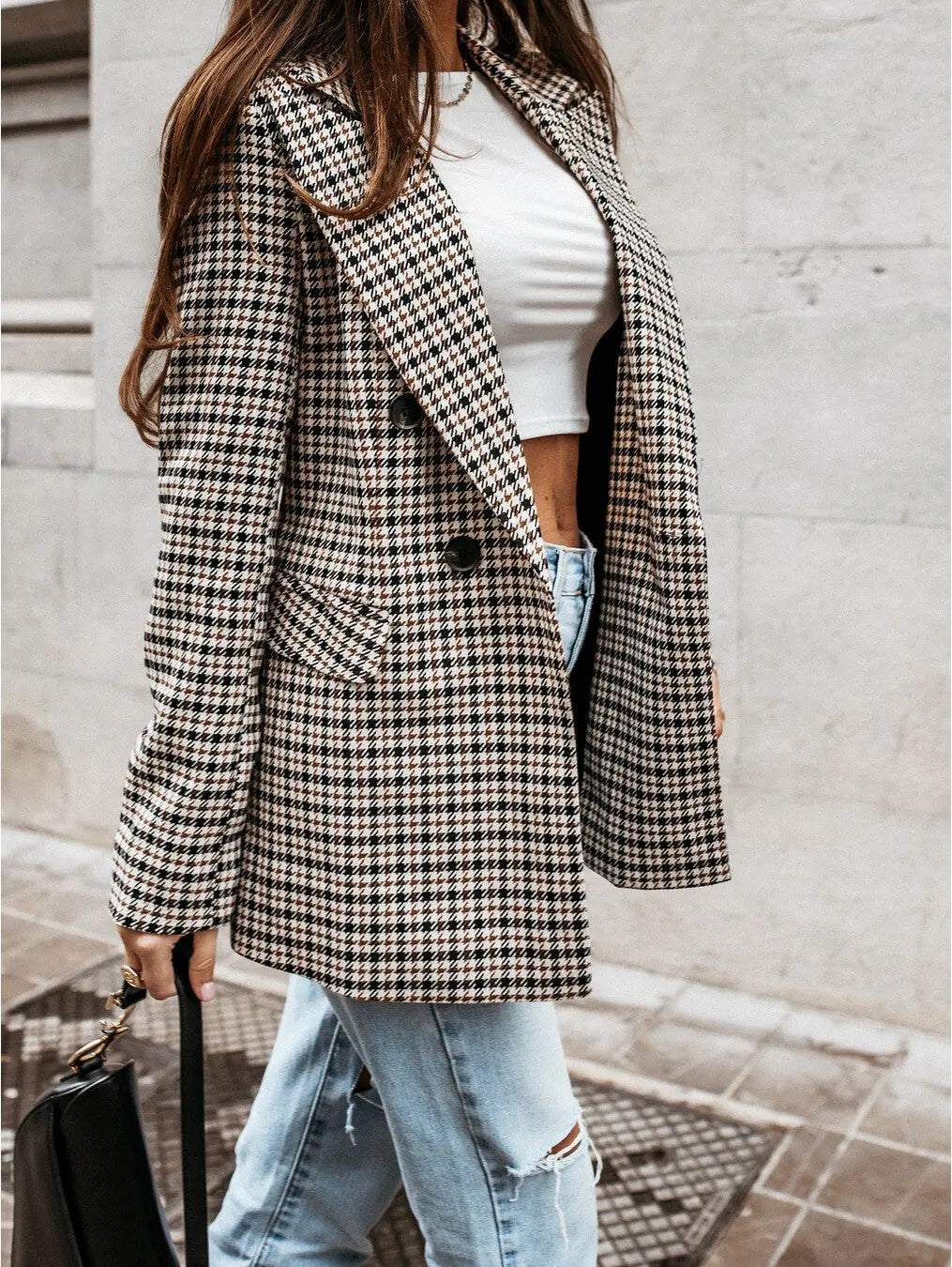 Blazer femme carreaux double boutonnage revers motif - Karina