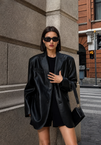 Blazer femme effet cuir coupe ample col revers urbain - Tessa