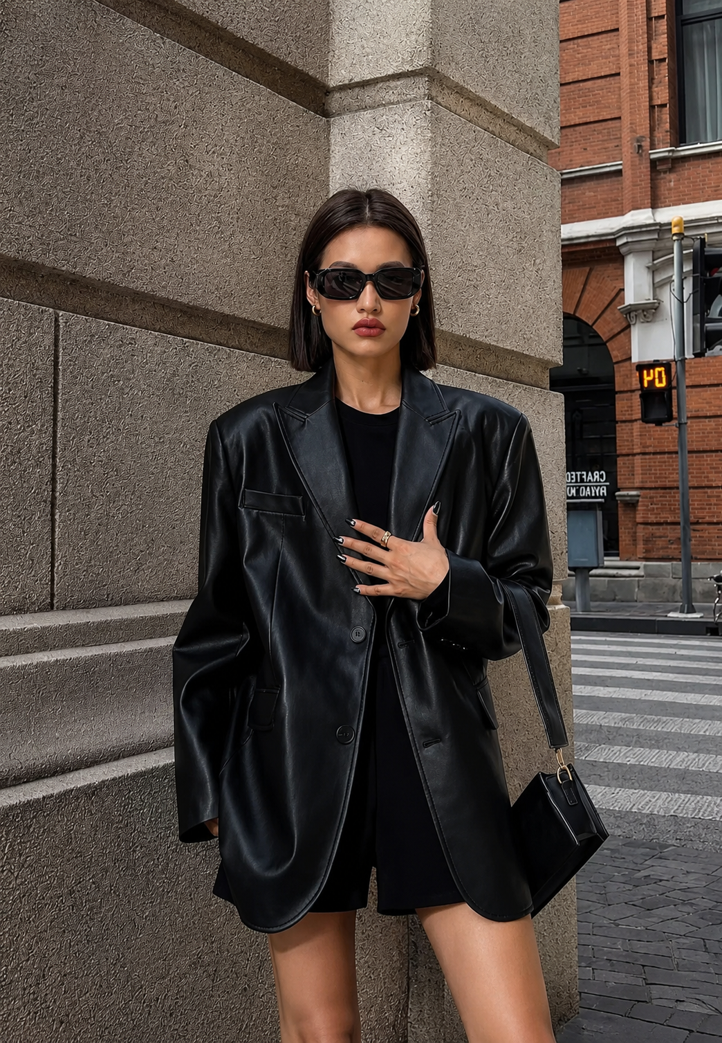 Blazer femme effet cuir coupe ample col revers urbain - Tessa