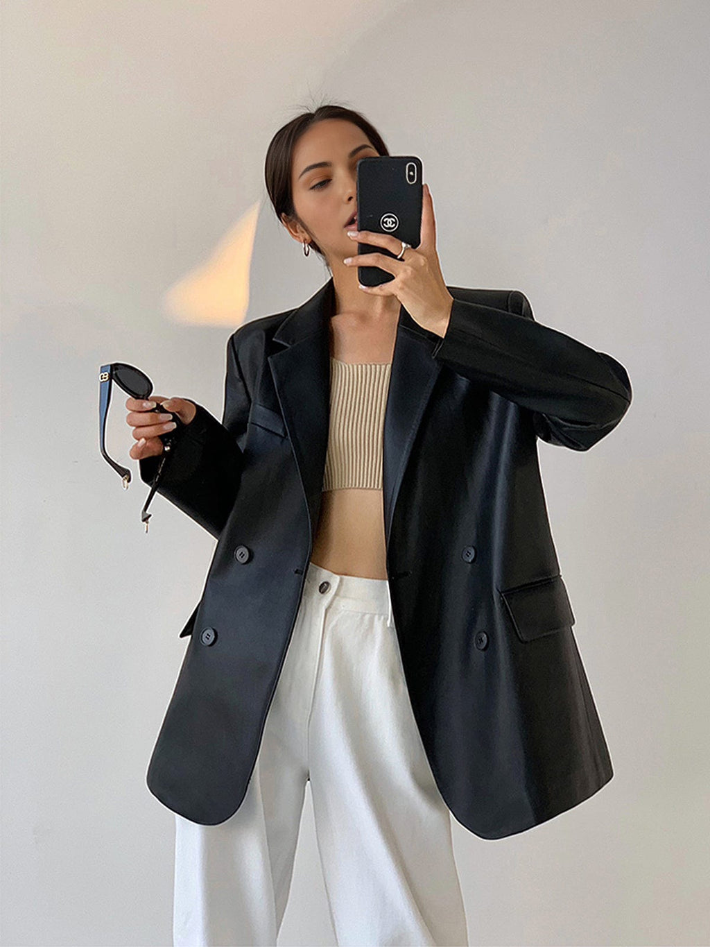 Blazer femme effet cuir coupe ample col revers urbain - Tessa