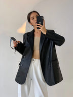 Blazer femme effet cuir coupe ample col revers urbain - Tessa