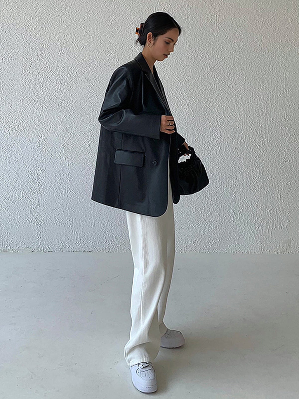 Blazer femme effet cuir coupe ample col revers urbain - Tessa