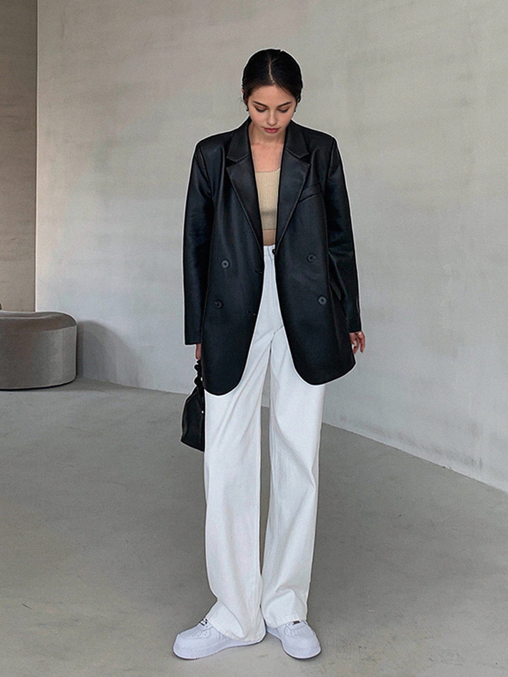 Blazer femme effet cuir coupe ample col revers urbain - Tessa